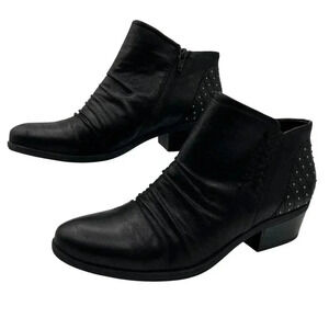 BareTraps Gericka Black Boots Studded Women 8.5M Pointed Toe Ruching  Booties